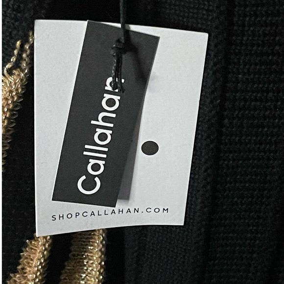 CALLAHAN ANTHRO SWEATER DRESS BLACK METALLIC GOLD CHUNKY WOOL BLEND KNIT NWT - Picture 6 of 9